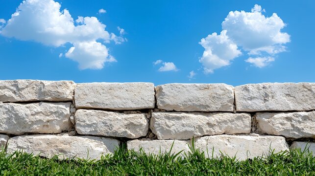 Stone Wall in Front of Blue Sky with Clouds