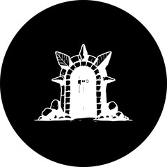 Obraz premium Monochromatic mystic entrance illustration in circle representing surreal realms