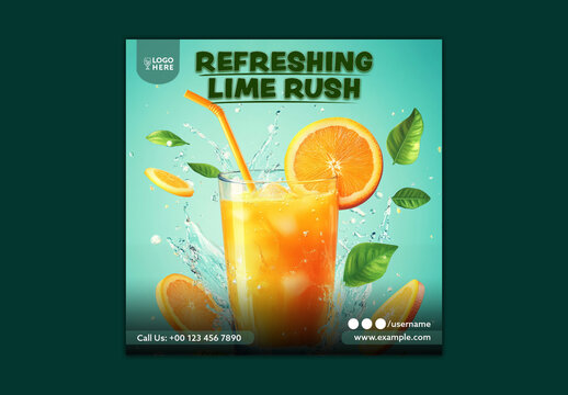 Refreshing Lime Rush, Editable Social Media Post for Summer Beverage Promotion with Text Placeholder.