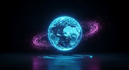 Fototapeta premium Neon Glowing Earth Futuristic Digital Planet Artwork