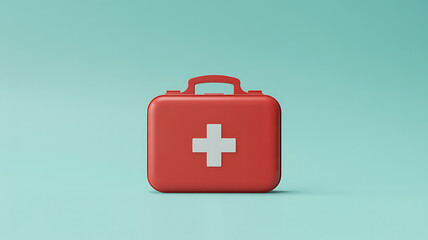 Obraz premium Red First-Aid Kit Against a Mint Green Background
