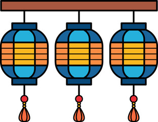 isolate illustration of three chinese lanterns