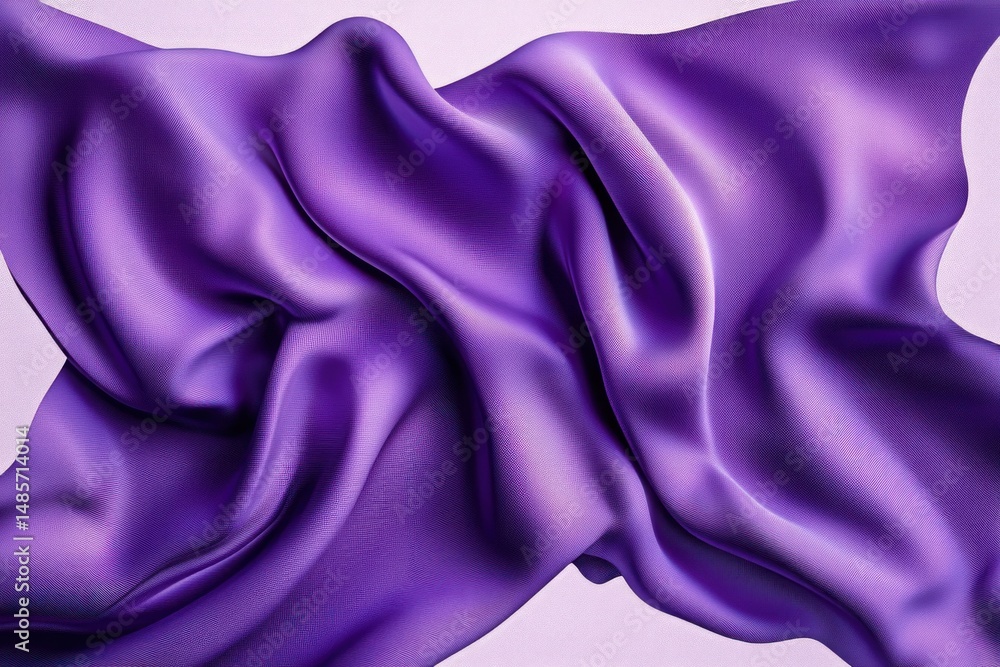 Poster smooth flowing purple satin fabric draped with soft folds and gentle shadows on a light background c