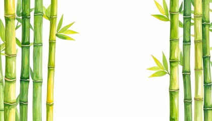 Lush Green Bamboo Stalks Watercolor Painting Perfect for Nature Themed Designs and Backgrounds