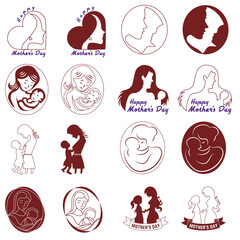 Art & Illustration A collection of minimalistic line icons themed around Mother's Day, Mother's Day Line Icons Set 