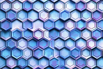 Fototapeta premium Abstract three-dimensional hexagonal pattern with varying shades of blue and purple creating a futuristic and geometric visual texture