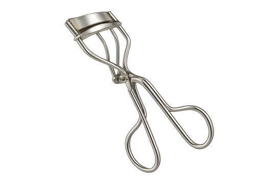 A metallic eyelash curler used to shape and enhance the appearance of eyelashes before applying mascara. Concept Metallic Eyelash Curler, Beauty Tool, Lash Enhancement, Makeup Application