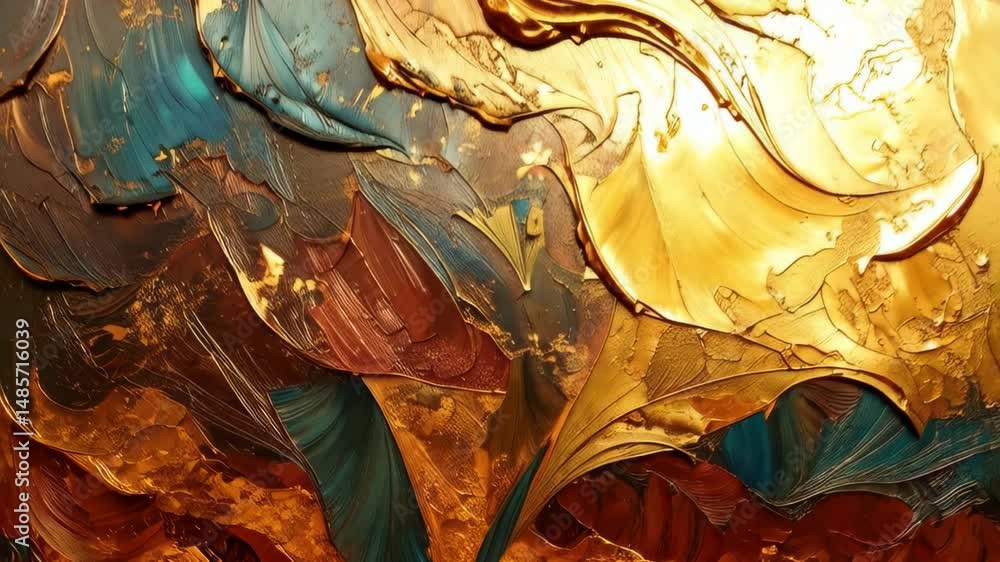 Poster abstract golden and teal impasto painting texture background for design projects