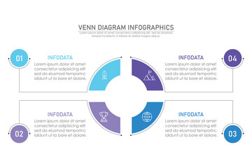 Venn diagram infographic chart template for business 3, 4, 6 parts, options, presentation with venn diagram elements vector illustration.