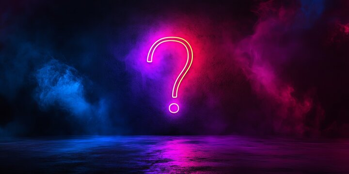 Colorful abstract background with a glowing question mark in the center.