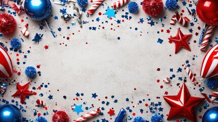 Obraz premium Red White Blue Festive Decorations on Gray Background