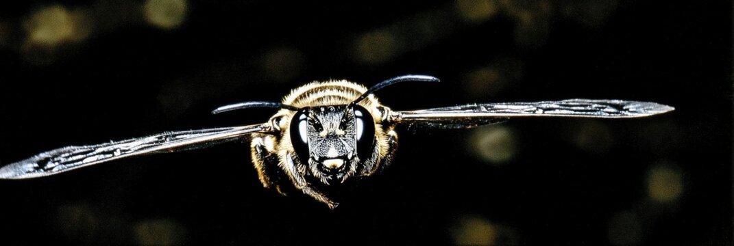 Drone bee facing camera in a dramatic night scene