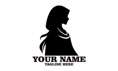 Silhouette of woman wearing hijab in side profile on isolated white background minimalistic style. Culture concept, woman wearing hijab vector illustration and woman wearing hijab logo icon