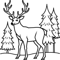 Stag in the Woods Line Art