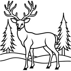 Stag in the Woods Line Art