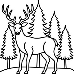 Stag in the Woods Line Art