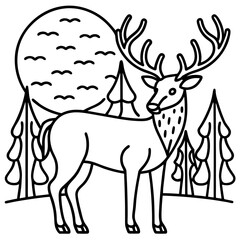 Stag in the Woods Line Art