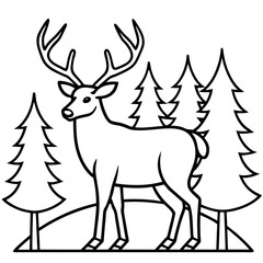 Stag in the Woods Line Art