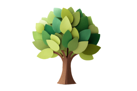 Paper Tree with Green Leaves, Eco-Friendly and Sustainability Concept, Nature Illustration