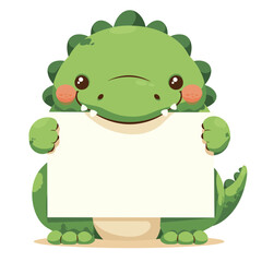 Fototapeta premium Cute Cartoon Dinosaur Holding Blank Sign for Message or Invitation