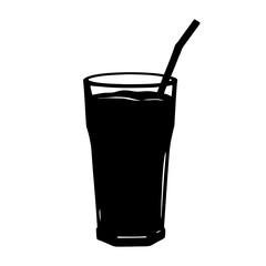 Black silhouette of refreshing drink in glass with straw vector illustration isolated design