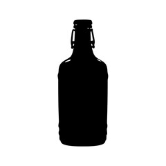 Stock illustration of black silhouette of vintage bottle with swing top for beer or soda drink
