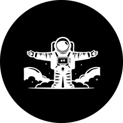 A Stylized Astronaut Illustration Standing on a Planetary Surface in Black and White