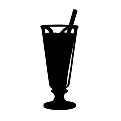 Black silhouette of a milkshake in a tall glass with a straw vector art and illustration for design projects