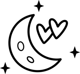Moon with hearts doodle drawing