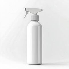 Clean white spray bottle with a white spray nozzle against a solid white backdrop. Simple, modern.