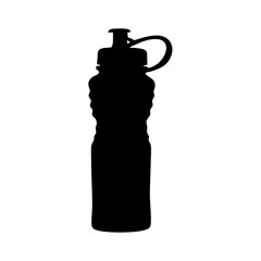 Black silhouette of reusable water bottle for fitness and hydration on white background vector