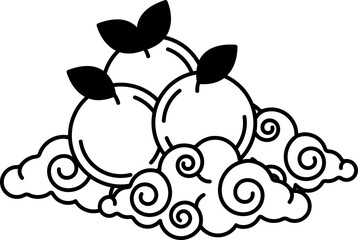 black and white illustration of mandarin orange on cloud