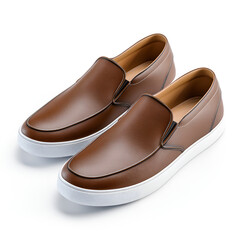 Fototapeta premium Brown Leather Slip On Shoes Casual Style Footwear Fashionable Menswear,