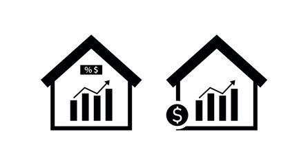 Property Value Growth Icon – Real Estate Price Increase Symbol with Bar Chart in Home Outline Vector