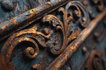 Detailed close-up of ornate wooden carvings.