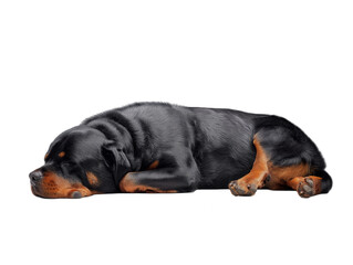 Obraz premium Rottweiler puppy sleeping on its side with transparent background