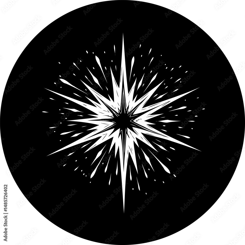 Poster monochromatic burst emanating from a central point against a stark background