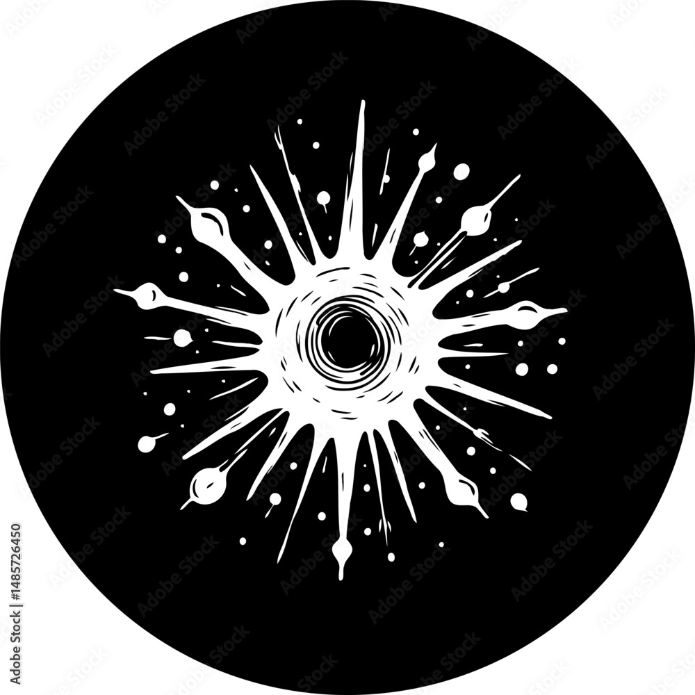 Poster abstract burst design in a circular frame evoking a cosmic explosion scene