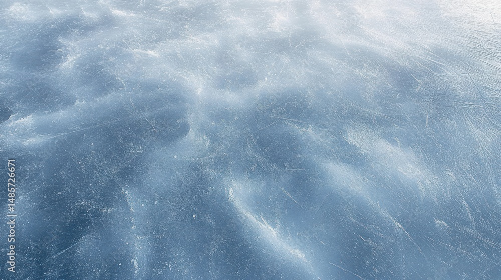 Poster close-up of a frozen icy surface with frosty textures and light scratches creating a cold and serene
