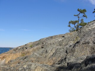 Rock seashore view in Hanko, Finland