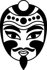 isolate black and white illustration of a bian lian chinese face mask