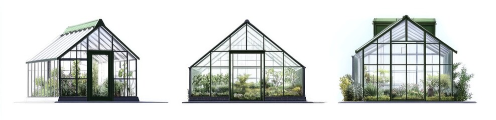 Fototapeta premium Modern Glasshouses in Various Sizes