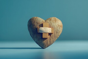 Weathered heart mended with a bandage