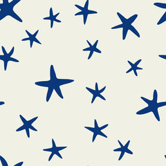 colorful starfishes on white background, cute cartoon style, seamless vector pattern