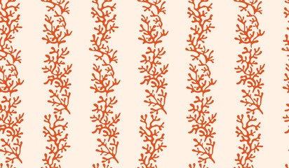 Coral seamless pattern background in vintage style in blue colors. Matisse-inspired modern abstract organic algae background. Vector design for textile, wrapping paper, greeting cards.