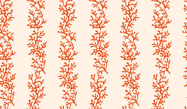 Coral seamless pattern background in vintage style in blue colors. Matisse-inspired modern abstract organic algae background. Vector design for textile, wrapping paper, greeting cards.