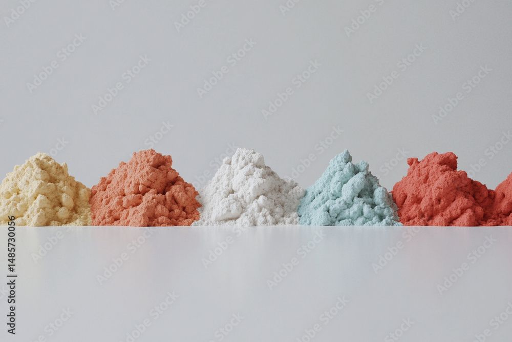 Poster colorful pigments create a chaotic display on a flat surface in an artistic arrangement