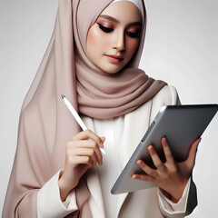 Hijab Business woman Looking her ipad 