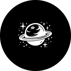 Cosmic Saturn Illustration: Abstract Graphic Composition in Circular Black Space