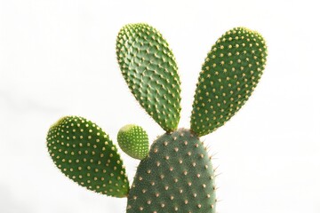 A prickly green cactus, a desert succulent, isolated in macro on a white background